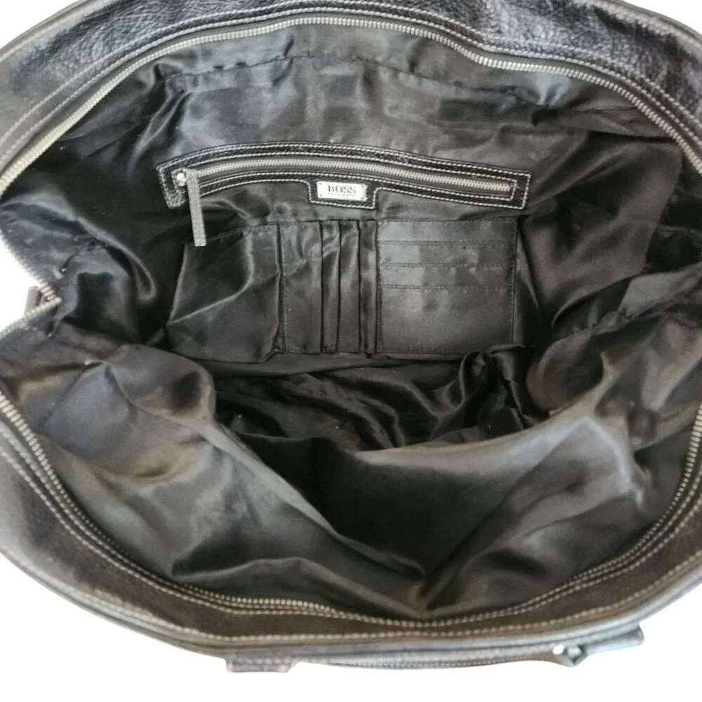 Hugo Boss Black Grained Leather Laptop Bag Adjustable Strap & Dual Handles